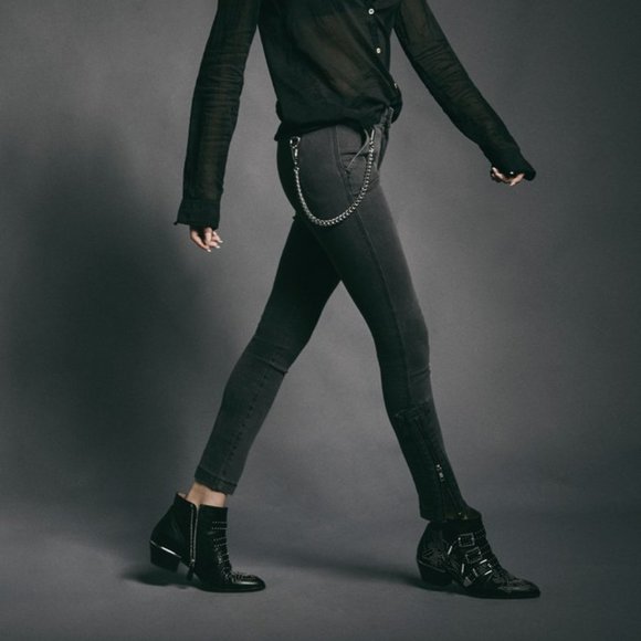 FOR4 Women's sz 26 Gray Iris Chain Ankle Zip Crop Mid-Rise Stretch Skinny Jeans - Picture 8 of 14